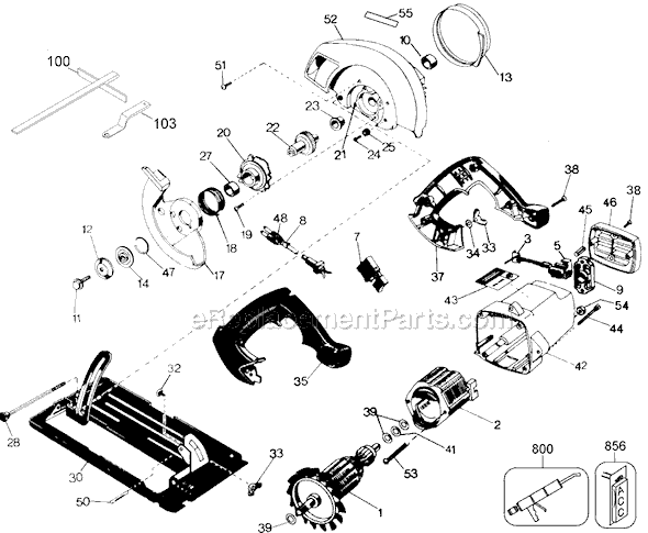 Page A Diagram and Parts List for 7358-04 Type 1 Black and Decker Circular Saw